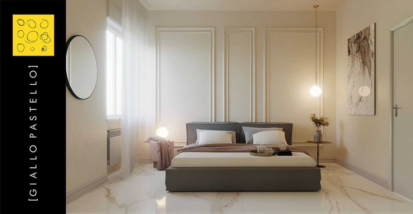Letto per camera da letto grande - Arredamento camera da letto- Giallo Pastello - Interior Design Brescia Bergamo Milano