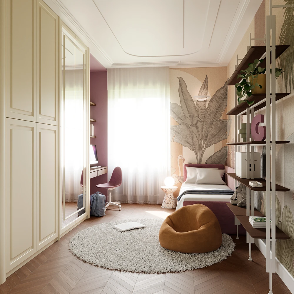 Carta da parati per la zona notte della cameretta - Arredamento cameretta - Giallo Pastello Interior Design