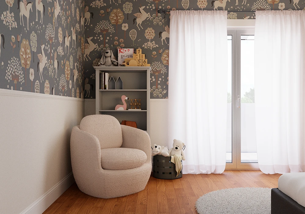 Parete colorata dietro la testata del letto - Arredamento cameretta - Giallo Pastello Interior Design