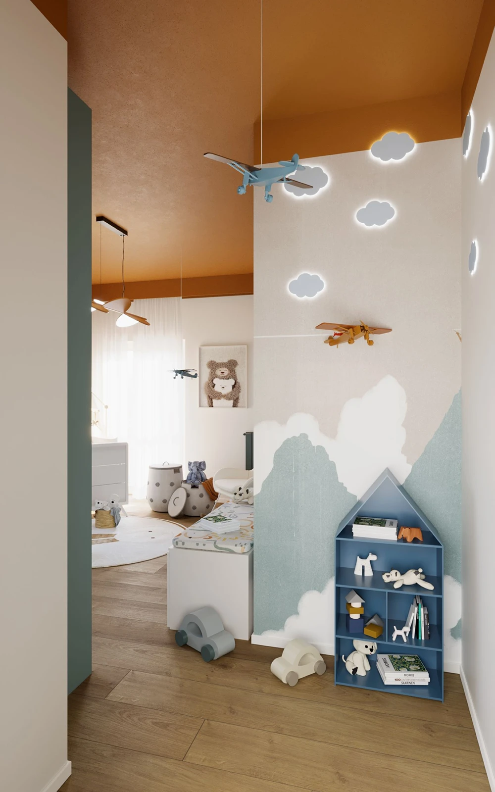 Composizione ad angolo con ante scorrevoli - Arredamento cameretta - Giallo Pastello Interior Design