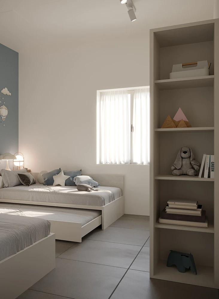 Letto a soppalco in una cameretta piccola - Arredamento cameretta - Giallo Pastello Interior Design