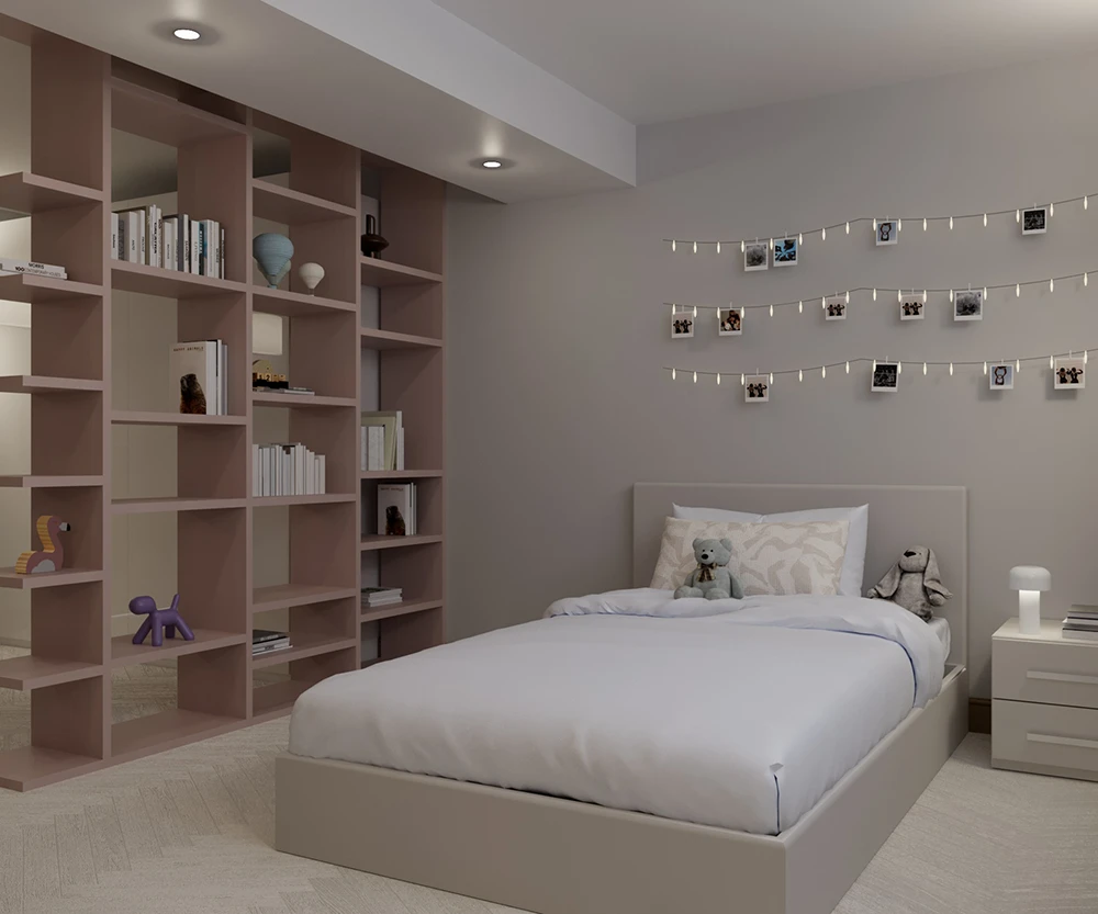 Zona studio ampliata in una cameretta per ragazzi - Arredamento cameretta - Giallo Pastello Interior Design