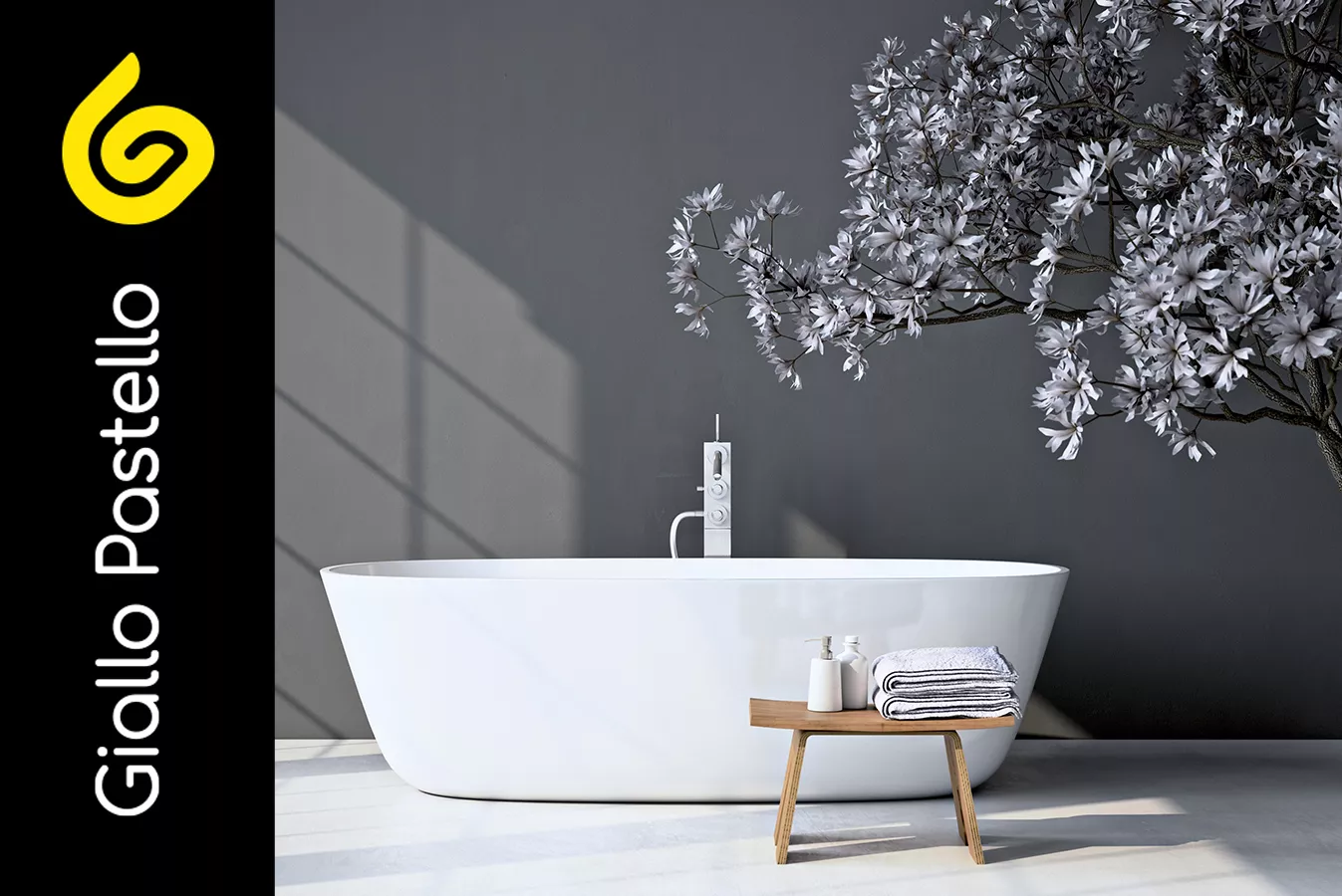 Bagno grigio chiaro e bianco - Arredamento Scandinavo - Interior Design Brescia Giallo Pastello