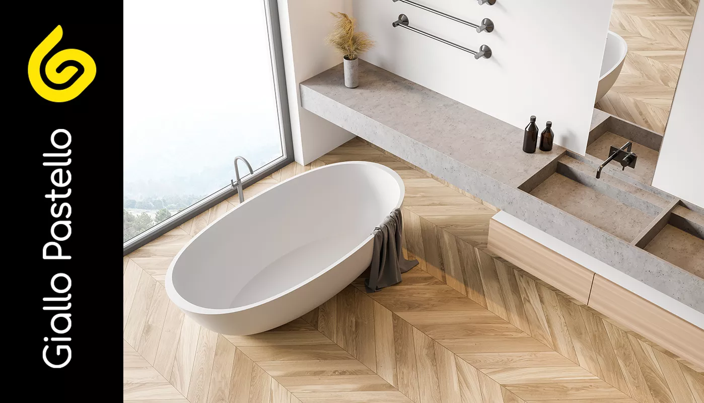 Bagno in stile nordico con mobili chiari - Arredamento Scandinavo - Interior Design Brescia Giallo Pastello