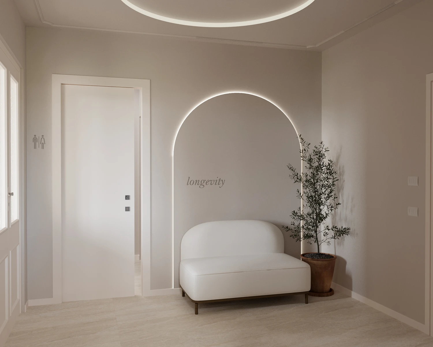 Studio con scrivania in legno e boiserie ad arco - Arredamento studio medico - Giallo Pastello Interior Design
