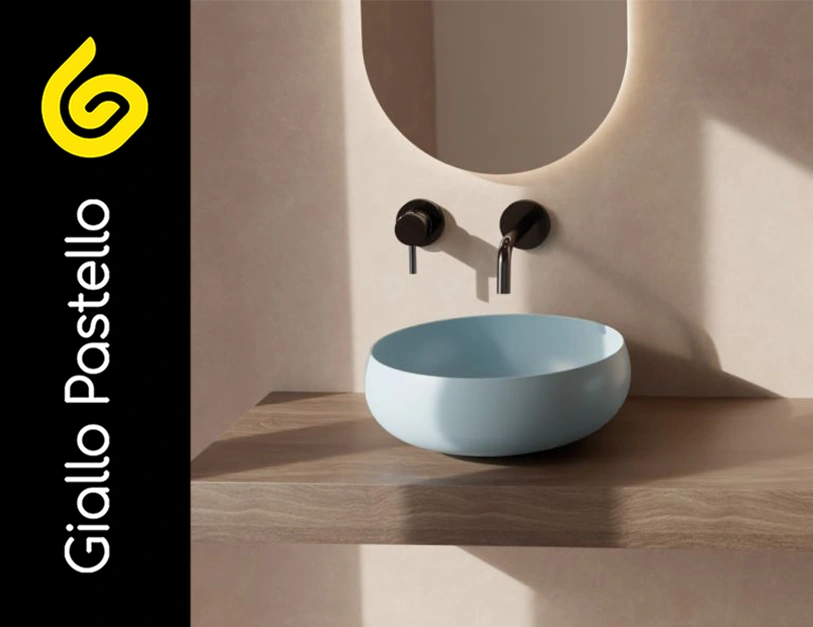 Arredare il bagno:  lavabo d'appoggio - Giallo Pastello