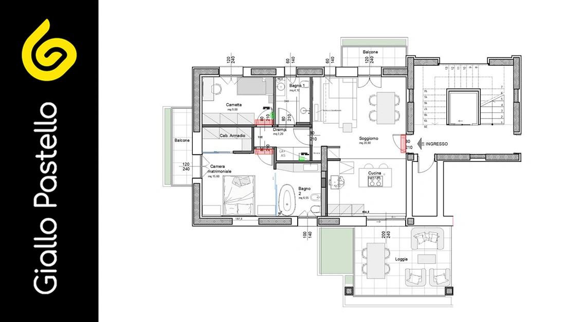 Arredo per salotto: analisi spazio - Giallo Pastello