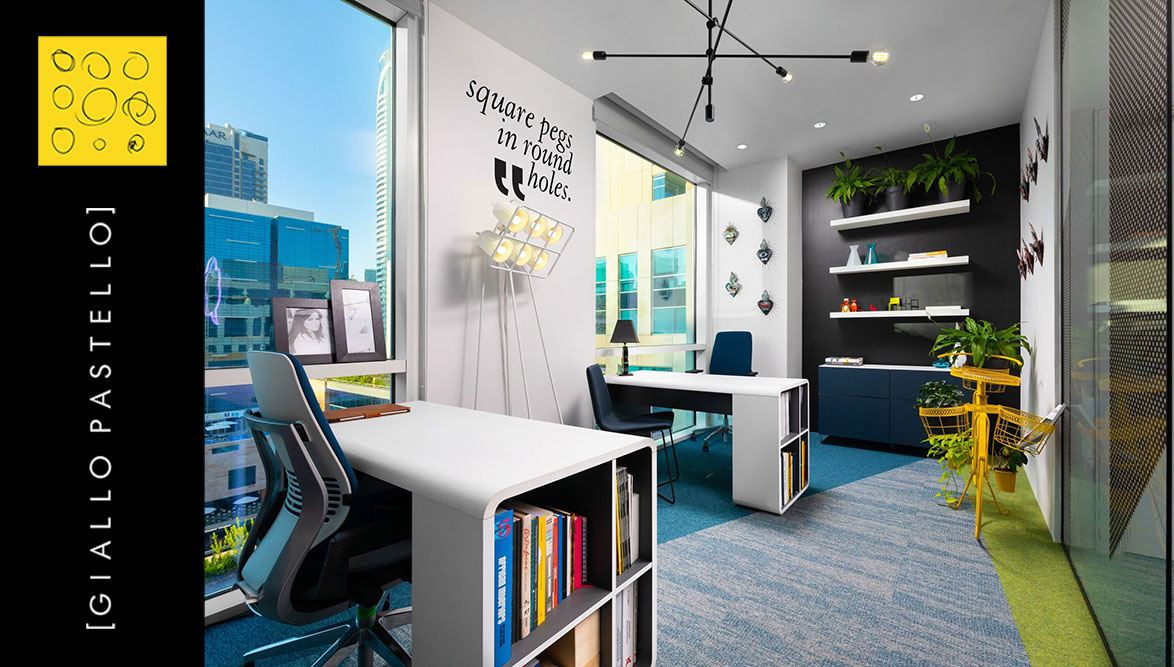 Ufficio moderno chiaro, verde e azzurro - Arredo Ufficio - Giallo Pastello Interior Design Brescia