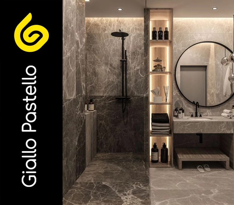 9. Marmo e rubinetteria nera moderna - Bagno Moderno - Giallo Pastello Interior Design Brescia