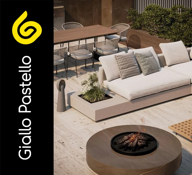Braciere esterno con divano per arredare terrazzo appartamento - Giallo Pastello Interior Design Brescia