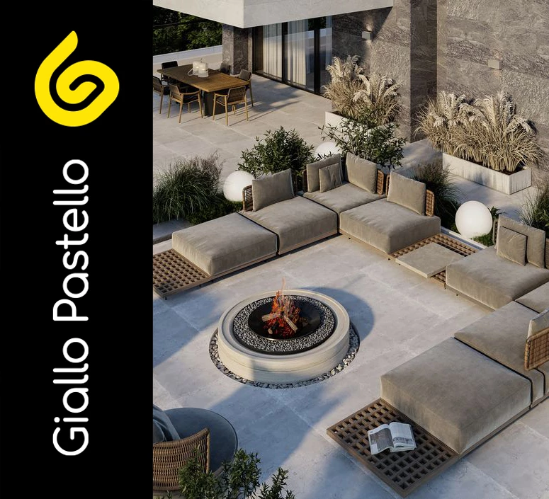 Braciere per esterni con piante e divanetti per arredare terrazzo appartamento - Giallo Pastello Interior Design Brescia