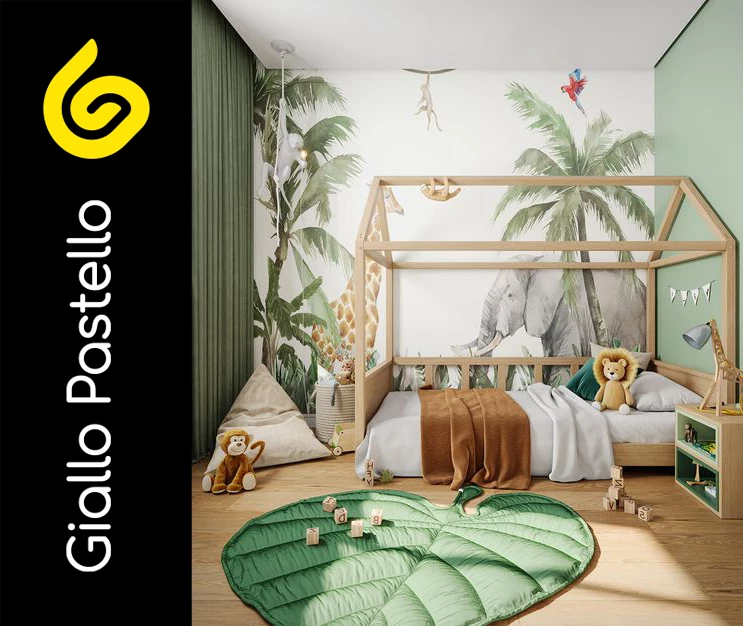 Carta da parati bambini stile giungla - Giallo Pastello Interior Design Brescia