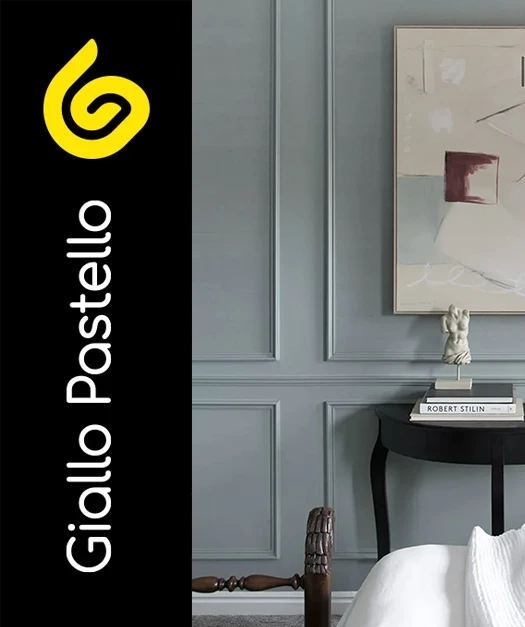 Colori pareti per soggiorno: colori freddi, azzurro polvere - Giallo Pastello Interior Design