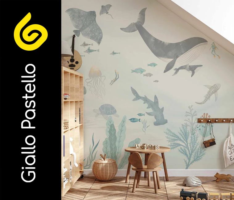 Paesaggio marino nella carta da parati bambini - Giallo Pastello Interior Design Brescia