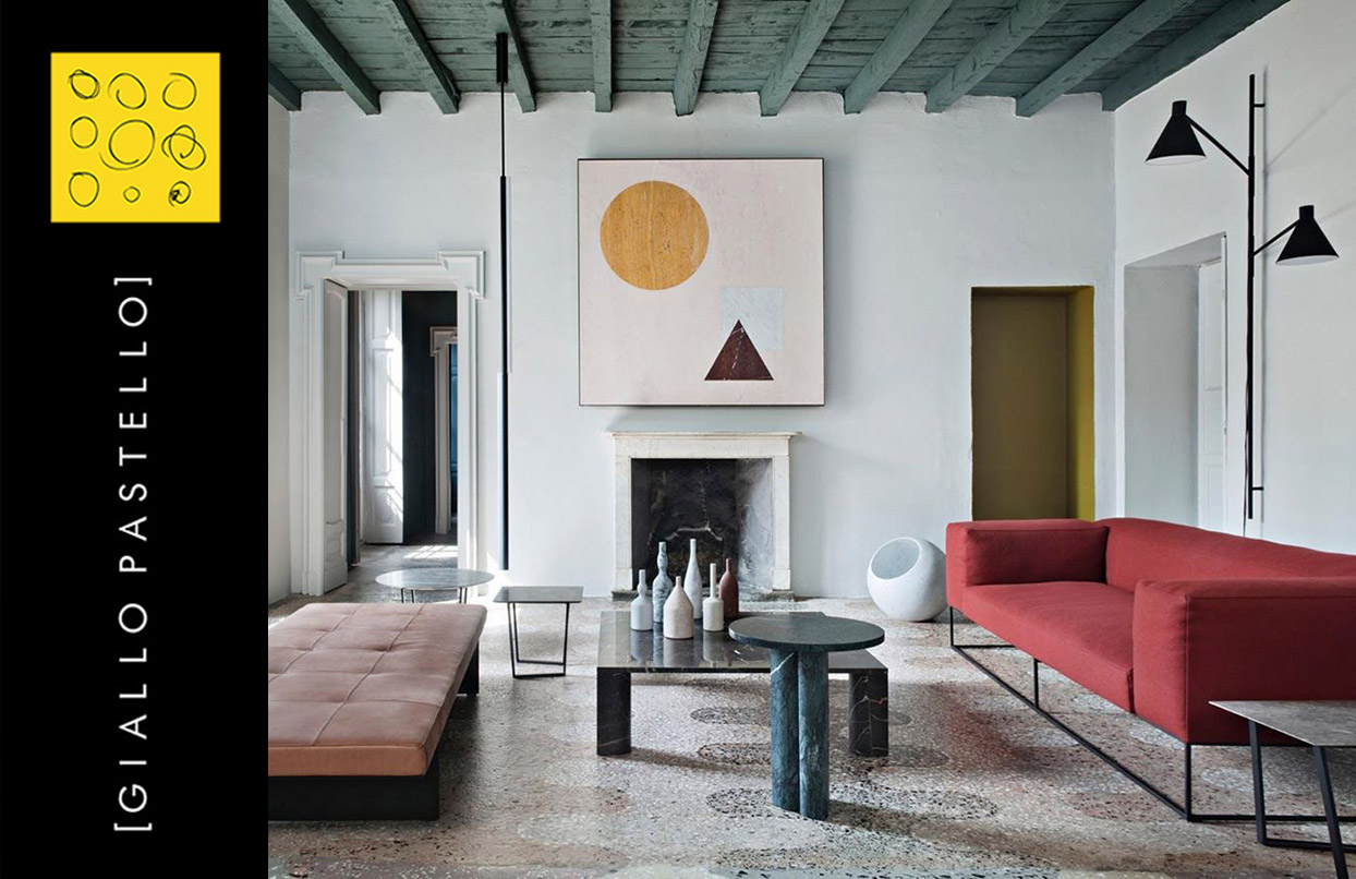 Ristrutturazione appartamento, Zona living con punti di colore- Giallo Pastello - Interior Design Brescia Bergamo Milano