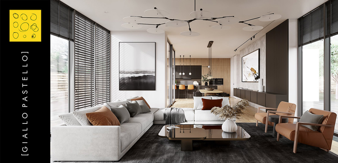 Ristrutturazione appartamento, zona living con finestre - Giallo Pastello - Interior Design Brescia Bergamo Milano