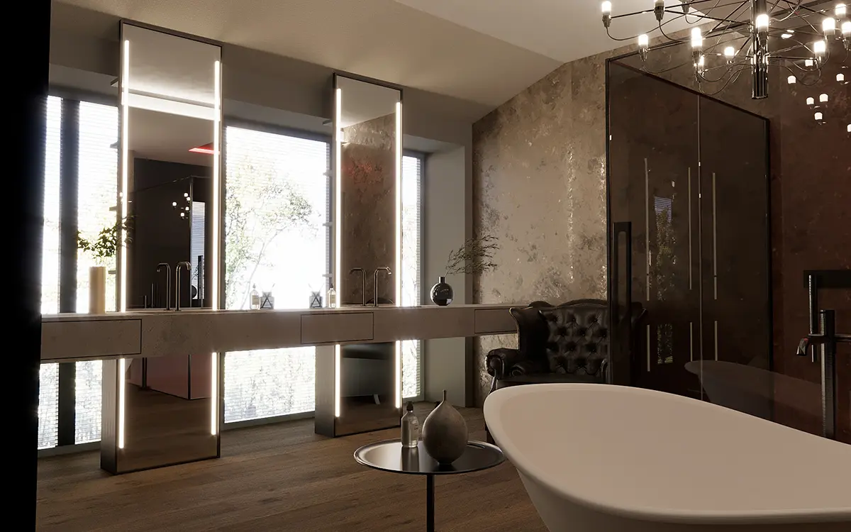 Ristrutturazione bagno Brescia: bagno di lusso con specchi - Giallo Pastello Interior Design Brescia