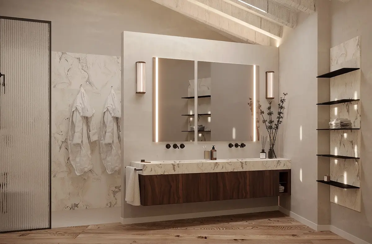 Ristrutturazione bagno Brescia: bagno con doppio lavandino per coppia - Giallo Pastello Interior Design Brescia Ristrutturazione bagno Brescia: bagno con doppio lavandino per coppia - Giallo Pastello Interior Design Brescia