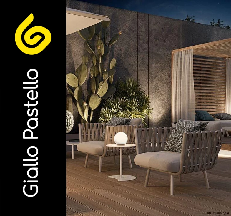 Zona esterna con piatio e tende bianche arredare terrazzo appartamento - Giallo Pastello Interior Design Brescia