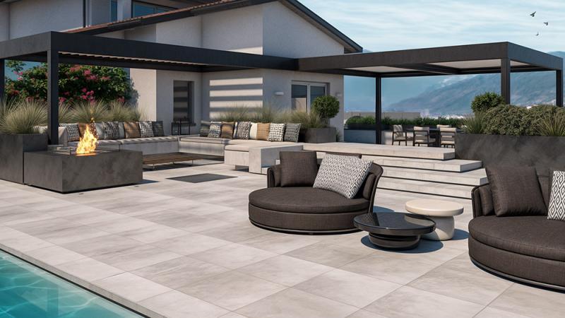 Arredo Outdoor Piscina con vista lago - Giallo Pastello Interior Design Brescia