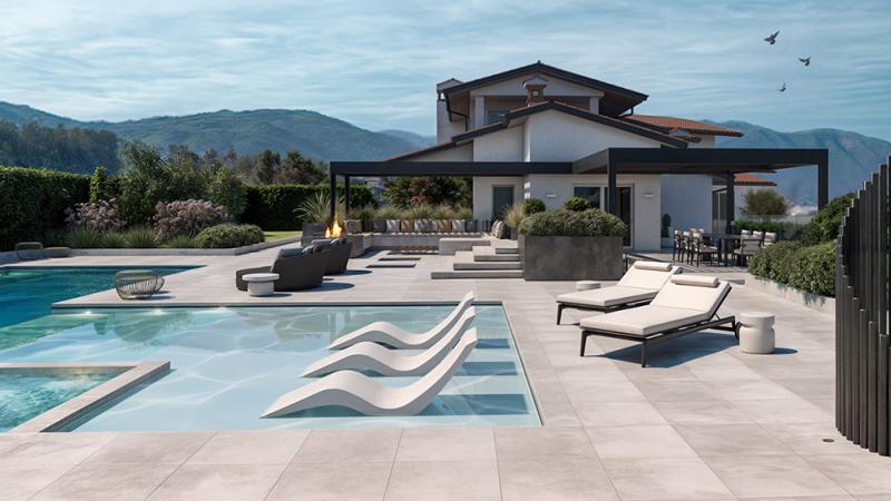 Arredo Outdoor Piscina con vista lago - Giallo Pastello Interior Design Brescia