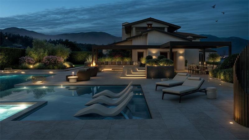Arredo Outdoor Piscina con vista lago - Giallo Pastello Interior Design Brescia