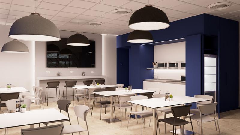 Progettazione di un ufficio innovativo: scrivania con logo - Giallo Pastello Interior Design Brescia Milano