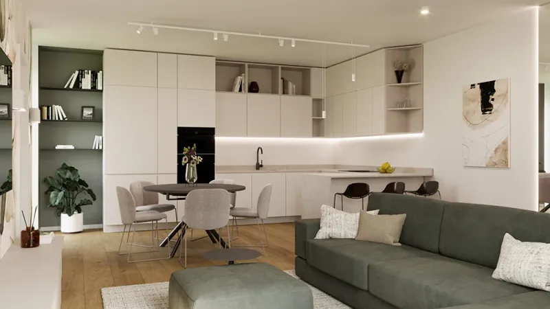 Arredamento Open Space: zona cucina e tavolo da pranzo - Giallo Pastello Interior Design