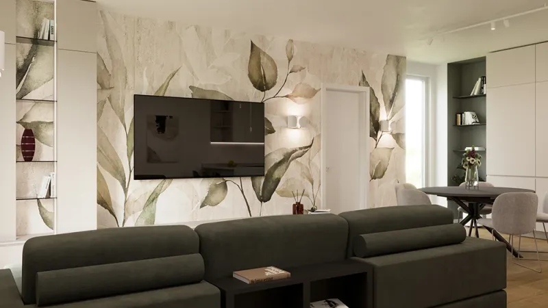 Arredamento Open Space: divano con arredo integrato - Giallo Pastello Interior Design